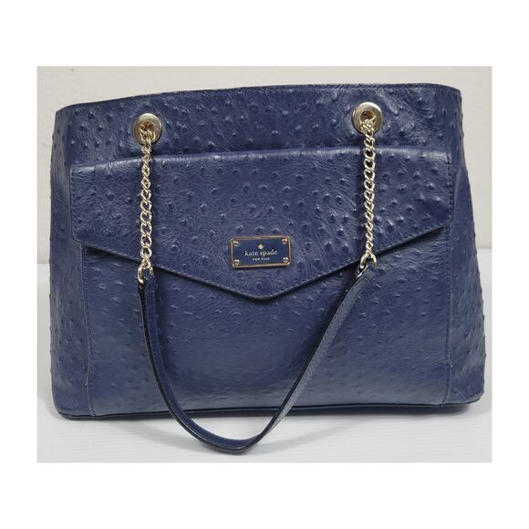 Kate Spade Elegant Halsey La Vita Blue Ostrich Cow Leather Tote Shoulder Bag‎ - Picture 2 of 16